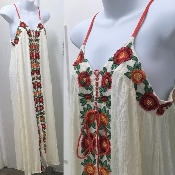 Floral Embroidered Maxi DRESS Red Holiday Nikita - Picture 5 of 5